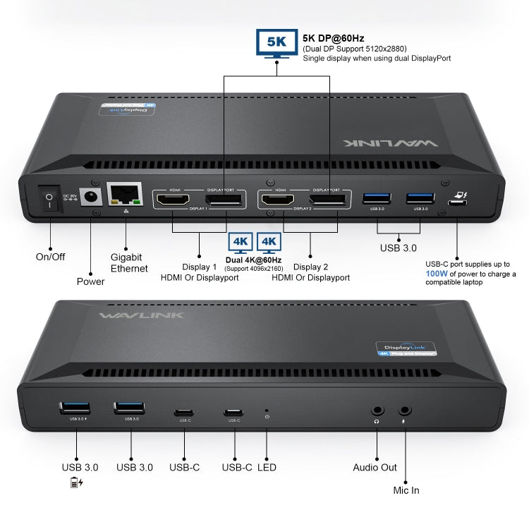 Wavlink UG69PD2 Dual 4K Fast Charging Integrated Docking Station, Plug:UK Plug - free shipping - PMc TechLife - Order now!