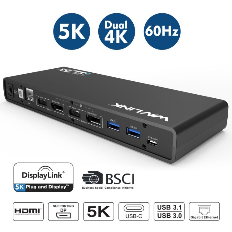 Wavlink UG69DK1 5K Type-C Dual Display USB 3.0 Video Gigabit Ethernet HDMI Docking Station, Plug:UK Plug - free shipping - PMC TechLife - Order now!