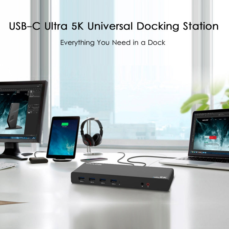 Wavlink UG69DK1 5K Type-C Dual Display USB 3.0 Video Gigabit Ethernet HDMI Docking Station, Plug:UK Plug - free shipping - PMC TechLife - Order now!