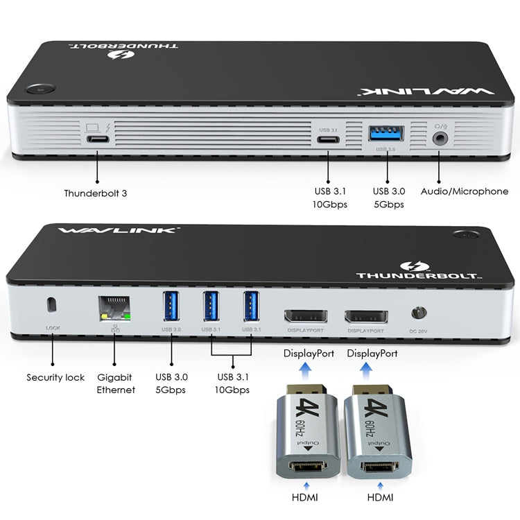 Wavlink UTD21H 60W Host Charging Thunderbolt 3 Docking Station 4K Dual Display 11 in 1 Ports, Plug:US Plug - free shipping - PMc TechLife - Order now!