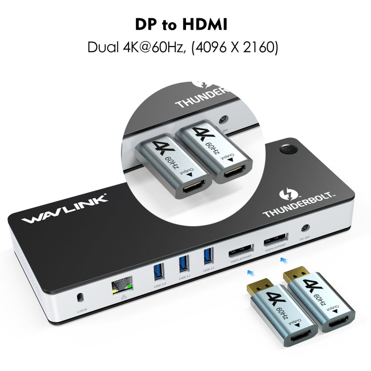 Wavlink UTD21H 60W Host Charging Thunderbolt 3 Docking Station 4K Dual Display 11 in 1 Ports, Plug:EU Plug - free shipping - PMc TechLife - Order now!
