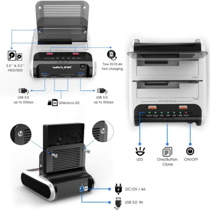 Wavlink ST336A SSD HDD Fast Offline Clone SATA  USB 3.0 External Hard Drive Case(US Plug) - HDD Enclosure by WAVLINK | Online Shopping South Africa | PMC Jewellery | Buy Now Pay Later Mobicred