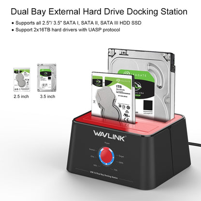 Wavlink ST334U SSD Dual Bay External Hard Drive Docking Station USB 3.0 to SATA I/II/III(UK Plug) - External Hard Drives by WAVLINK | Online Shopping South Africa | PMC Jewellery | Buy Now Pay Later Mobicred