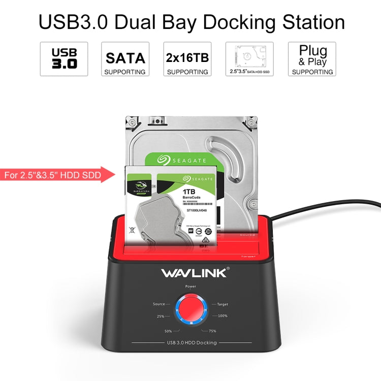 Wavlink ST334U SSD Dual Bay External Hard Drive Docking Station USB 3.0 to SATA I/II/III(UK Plug) - free shipping - PMC Jewellery - Order now!