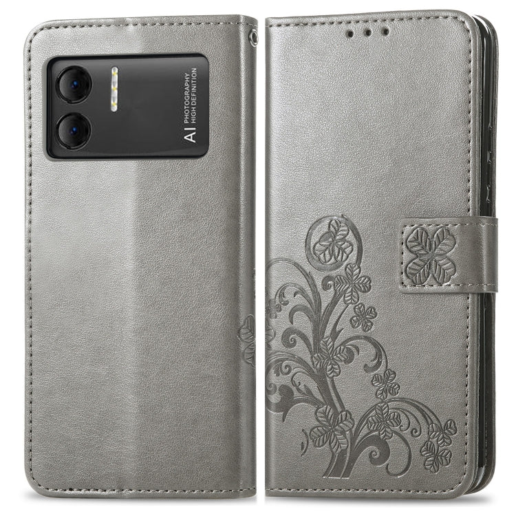 For DOOGEE X98 Pro / X98 Four-leaf Clasp Embossed Buckle Leather Phone Case(Grey) - Doogee Cases by PMC Jewellery | Online Shopping South Africa | PMC Jewellery | Buy Now Pay Later Mobicred