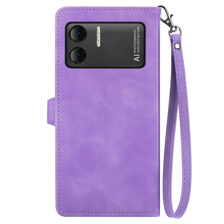 For DOOGEE X98 Pro / X98 Embossed Flower Zipper Leather Phone Case(Purple) - Doogee Cases by PMC Jewellery | Online Shopping South Africa | PMC Jewellery | Buy Now Pay Later Mobicred