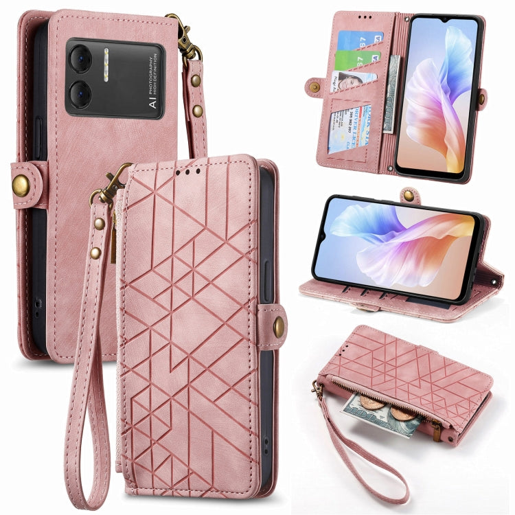 For DOOGEE X98 Pro / X98 Geometric Zipper Wallet Side Buckle Leather Phone Case(Pink) - Doogee Cases by PMC TechLife | Online Shopping South Africa | PMC TechLife | Buy Now Pay Later Mobicred