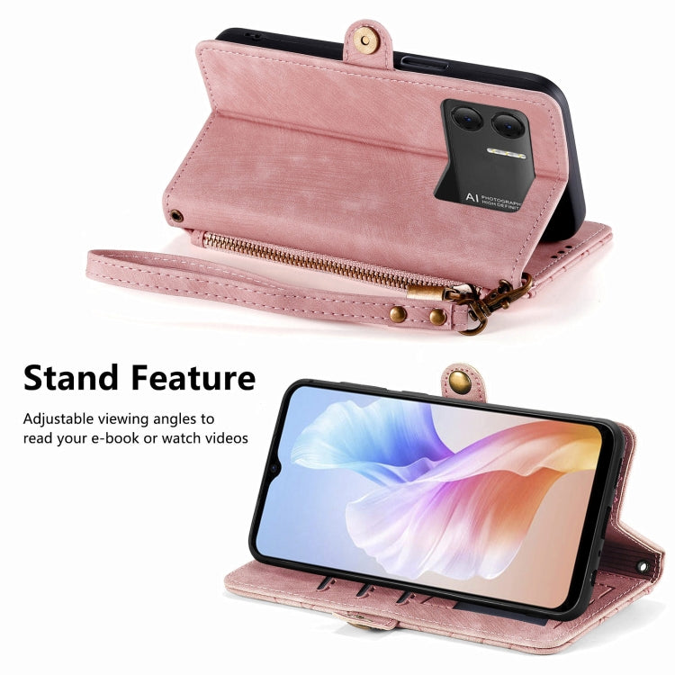 For DOOGEE X98 Pro / X98 Geometric Zipper Wallet Side Buckle Leather Phone Case(Pink) - Doogee Cases by PMC TechLife | Online Shopping South Africa | PMC TechLife | Buy Now Pay Later Mobicred