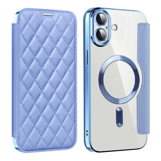 For iPhone 16 Shield Magsafe RFID Anti-theft Rhombus Leather Phone Case(Blue) - iPhone 16 Cases by PMC Jewellery | Online Shopping South Africa | PMC Jewellery | Buy Now Pay Later Mobicred