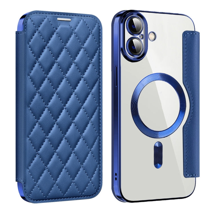 For iPhone 16 Shield Magsafe RFID Anti-theft Rhombus Leather Phone Case(Dark Blue) - iPhone 16 Cases by PMC Jewellery | Online Shopping South Africa | PMC Jewellery | Buy Now Pay Later Mobicred