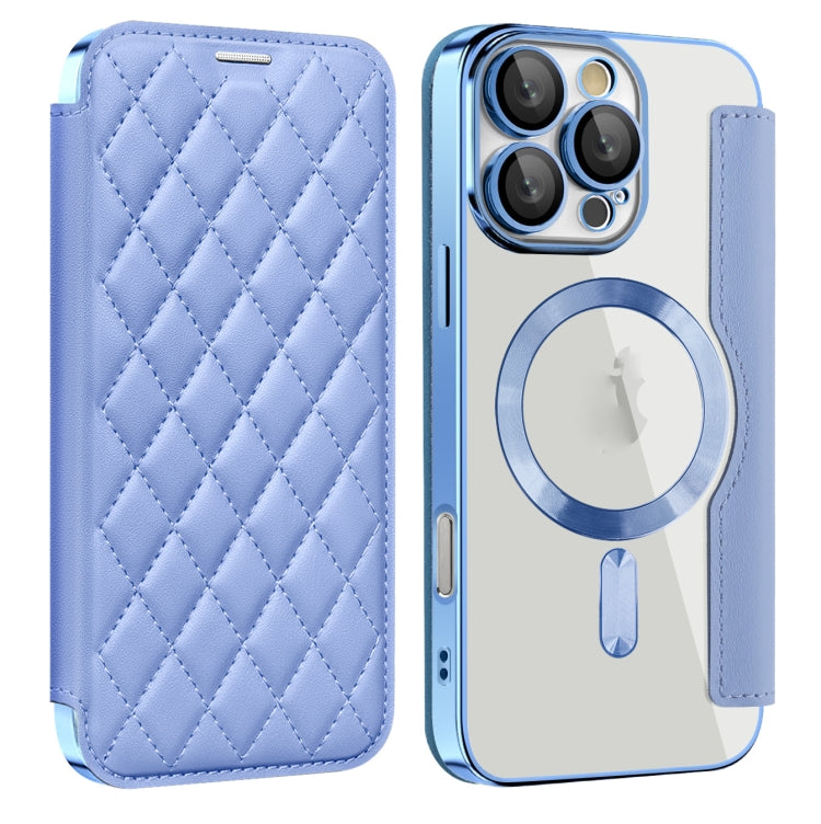 For iPhone 16 Pro Shield Magsafe RFID Anti-theft Rhombus Leather Phone Case(Blue) - iPhone 16 Pro Cases by PMC Jewellery | Online Shopping South Africa | PMC Jewellery | Buy Now Pay Later Mobicred