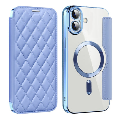 For iPhone 16 Plus Shield Magsafe RFID Anti-theft Rhombus Leather Phone Case(Blue) - iPhone 16 Plus Cases by PMC Jewellery | Online Shopping South Africa | PMC Jewellery | Buy Now Pay Later Mobicred