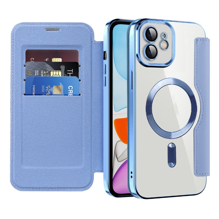For iPhone 16e Shield Magsafe RFID Anti-theft Rhombus Leather Phone Case(Blue) - iPhone 16e Cases by PMC TechLife | Online Shopping South Africa | PMC TechLife | Buy Now Pay Later Mobicred