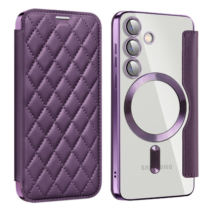 For Samsung Galaxy S25 5G Shield MagSafe RFID Anti-theft Rhombus Leather Phone Case(Purple) - Galaxy S25 5G Cases by PMC Jewellery | Online Shopping South Africa | PMC Jewellery | Buy Now Pay Later Mobicred