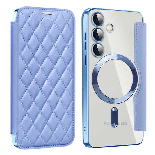 For Samsung Galaxy S25 5G Shield MagSafe RFID Anti-theft Rhombus Leather Phone Case(Blue) - Galaxy S25 5G Cases by PMC Jewellery | Online Shopping South Africa | PMC Jewellery | Buy Now Pay Later Mobicred