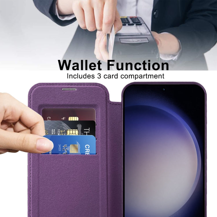 For Samsung Galaxy S25+ 5G Shield MagSafe RFID Anti-theft Rhombus Leather Phone Case(Purple) - Galaxy S25+ 5G Cases by PMC Jewellery | Online Shopping South Africa | PMC Jewellery | Buy Now Pay Later Mobicred