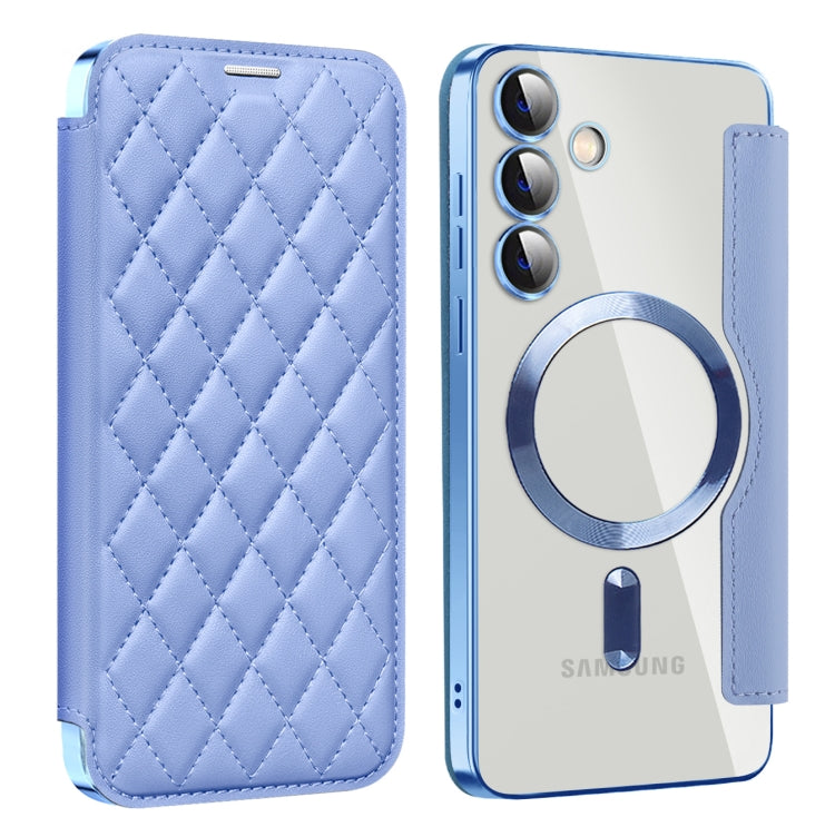 For Samsung Galaxy S25+ 5G Shield MagSafe RFID Anti-theft Rhombus Leather Phone Case(Blue) - Galaxy S25+ 5G Cases by PMC Jewellery | Online Shopping South Africa | PMC Jewellery | Buy Now Pay Later Mobicred