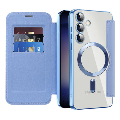 For Samsung Galaxy S25+ 5G Shield MagSafe RFID Anti-theft Rhombus Leather Phone Case(Blue) - Galaxy S25+ 5G Cases by PMC Jewellery | Online Shopping South Africa | PMC Jewellery | Buy Now Pay Later Mobicred