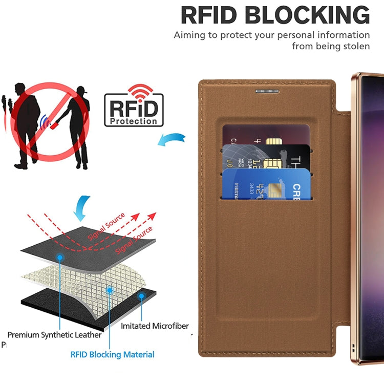 For Samsung Galaxy S25 Ultra 5G Shield MagSafe RFID Anti-theft Rhombus Leather Phone Case(Brown) - free shipping - PMC Jewellery - Order now!