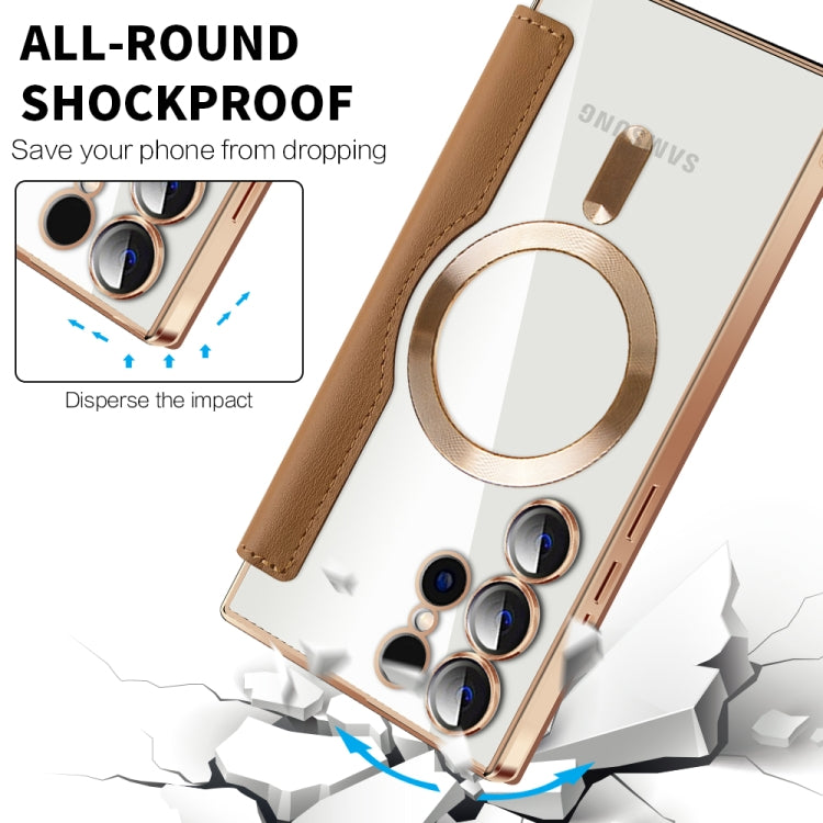 For Samsung Galaxy S25 Ultra 5G Shield MagSafe RFID Anti-theft Rhombus Leather Phone Case(Brown) - free shipping - PMC Jewellery - Order now!