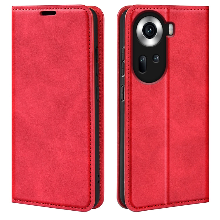 For OPPO Reno11 5G Global Retro-skin Magnetic Suction Leather Phone Case(Red) - Reno11 Cases by PMC Jewellery | Online Shopping South Africa | PMC Jewellery | Buy Now Pay Later Mobicred