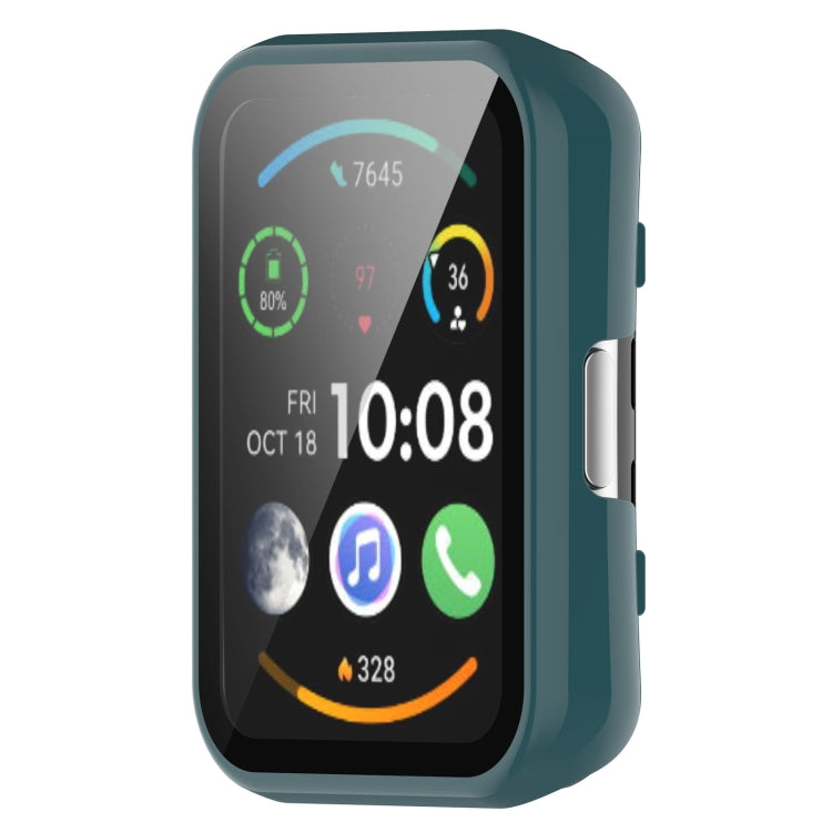 For Huawei Watch Fit New PC + 9H Tempered Film Integrated Watch Protective Case(Green) - Watch Cases by PMC TechLife | Online Shopping South Africa | PMC TechLife | Buy Now Pay Later Mobicred