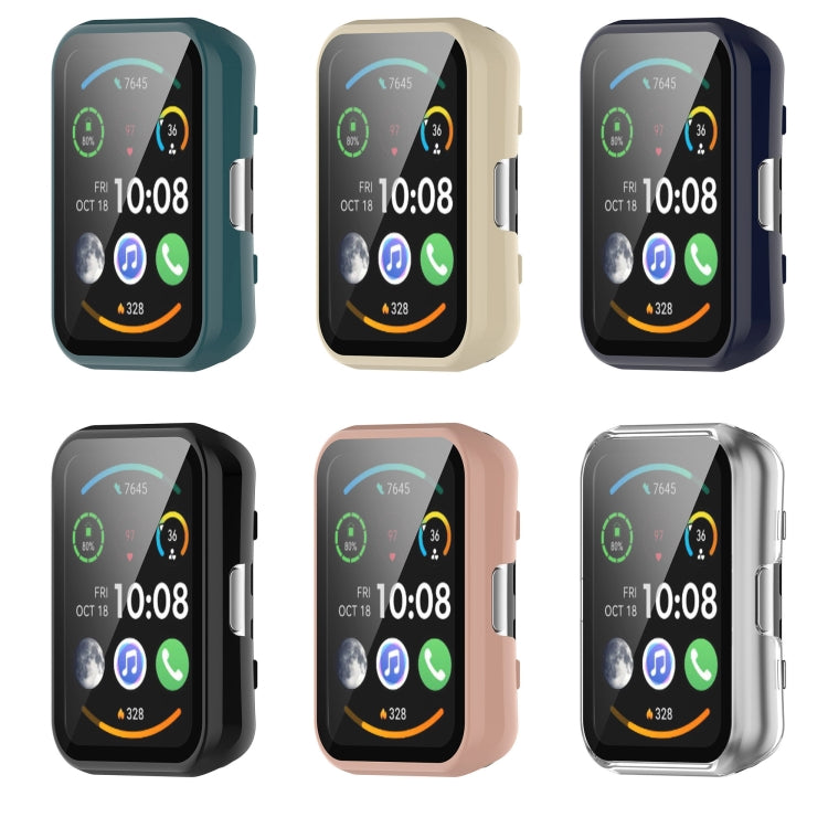 For Huawei Watch Fit New PC + 9H Tempered Film Integrated Watch Protective Case(Green) - Watch Cases by PMC TechLife | Online Shopping South Africa | PMC TechLife | Buy Now Pay Later Mobicred