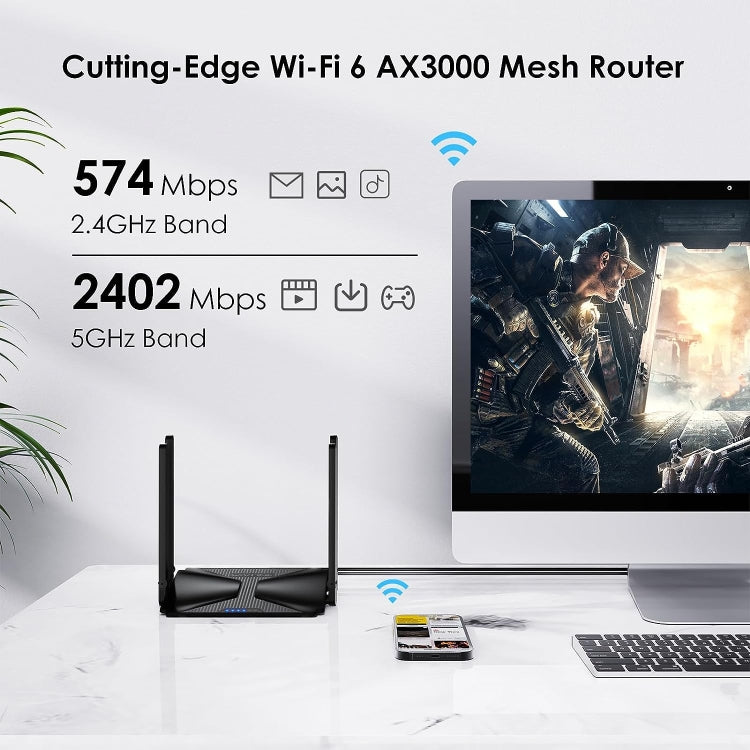 WAVLINK WN586X3 Wireless Gigabit Ethernet Router Wi-Fi 6 AX3000 Mesh Router Dual Band, Plug:UK Plug - free shipping - PMC Jewellery - Order now!