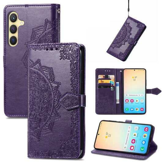 For Samsung Galaxy S25 5G Mandala Flower Embossed Leather Phone Case(Purple) - Galaxy S25 5G Cases by PMC Jewellery | Online Shopping South Africa | PMC Jewellery | Buy Now Pay Later Mobicred