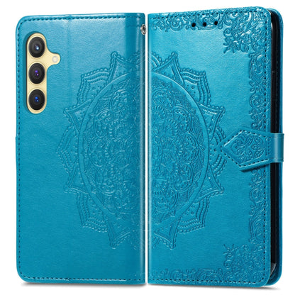 For Samsung Galaxy S25 5G Mandala Flower Embossed Leather Phone Case(Blue) - Galaxy S25 5G Cases by PMC Jewellery | Online Shopping South Africa | PMC Jewellery | Buy Now Pay Later Mobicred