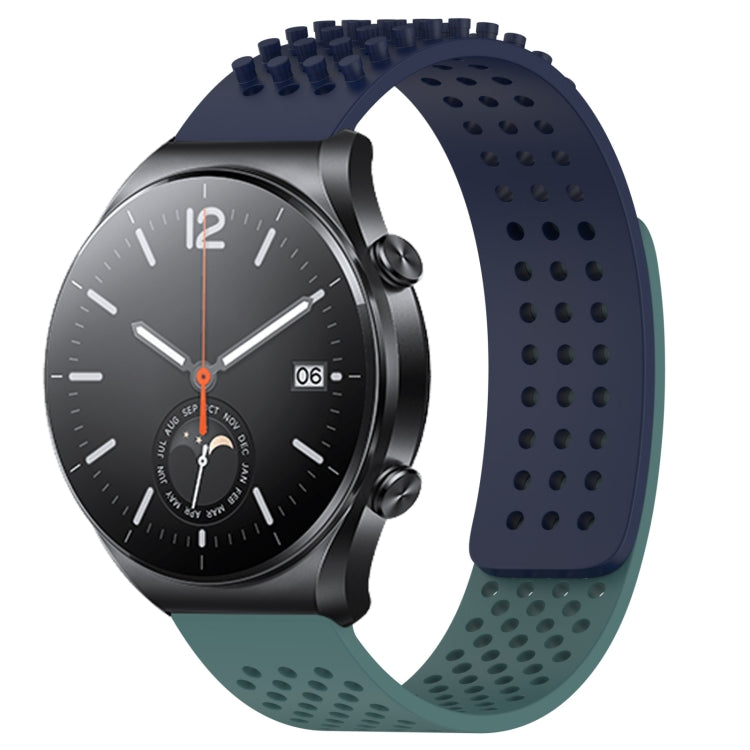 For Xiaomi MI Watch S1 22mm Holes Breathable 3D Dots Silicone Watch Band(Midnight Blue+Olive Green) - Watch Bands by PMC Jewellery | Online Shopping South Africa | PMC Jewellery