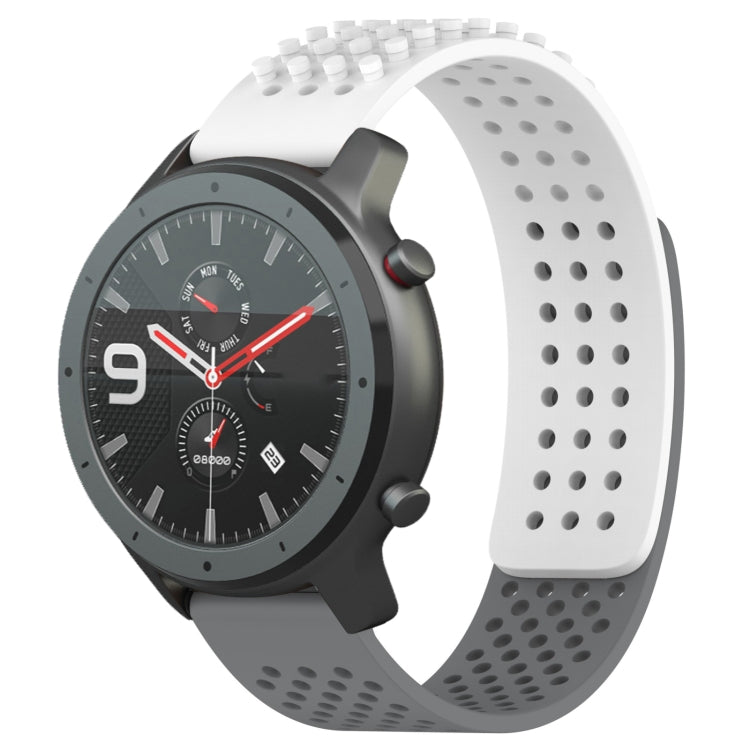 For Amazfit GTR 47mm 22mm Holes Breathable 3D Dots Silicone Watch Band(White+Grey) - Watch Bands by PMC Jewellery | Online Shopping South Africa | PMC Jewellery