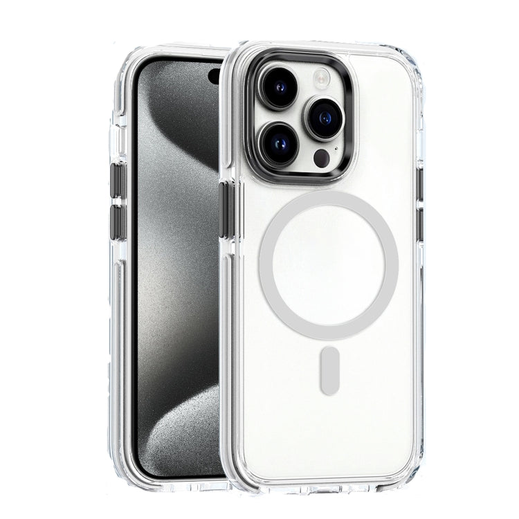 For iPhone 15 Pro Dual-color MagSafe TPU Hybrid Clear PC Shockproof Phone Case(White) - iPhone 15 Pro Cases by PMC TechLife | Online Shopping South Africa | PMC TechLife