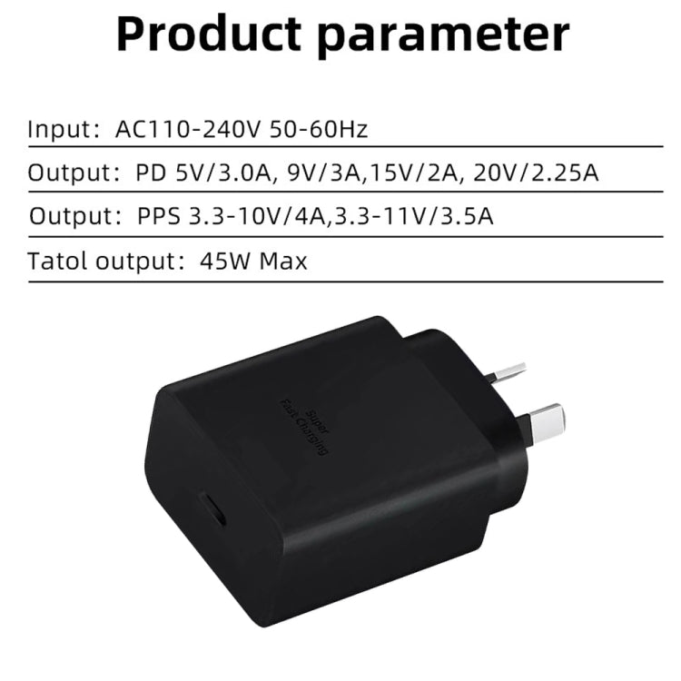 M135 PPS / PD 45W USB-C / Type-C Port Fast Charger, AU Plug(Black) - USB Charger by PMC TechLife | Online Shopping South Africa | PMC TechLife | Buy Now Pay Later Mobicred