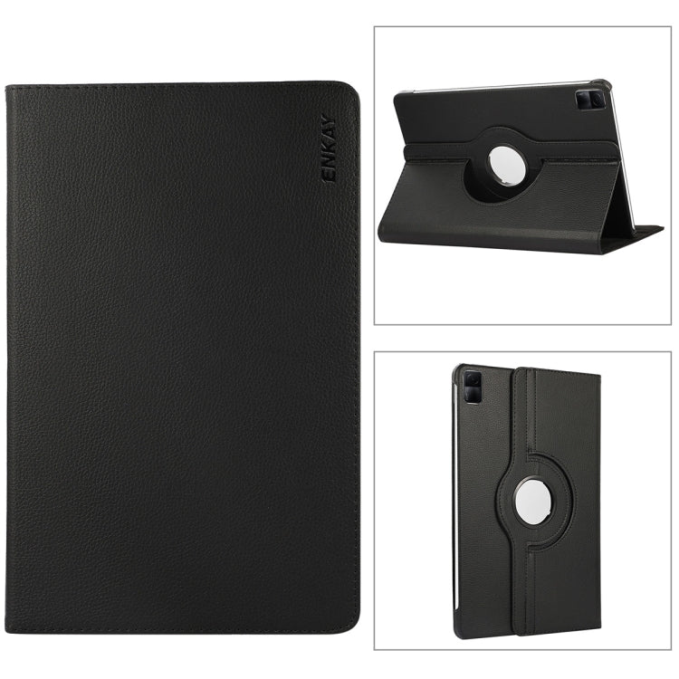 For Redmi Pad SE 11.0 ENKAY Hat-Prince 360 Degree Rotation Litchi Leather Smart Case(Black) - free shipping - PMc TechLife - Order now!