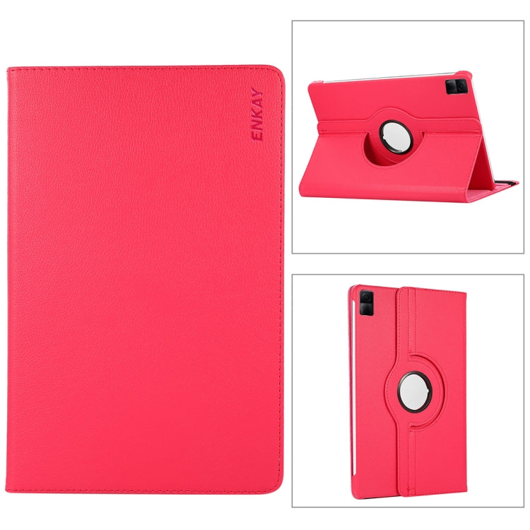 For Redmi Pad SE 11.0 ENKAY Hat-Prince 360 Degree Rotation Litchi Leather Smart Case(Rose Red) - free shipping - PMc TechLife - Order now!
