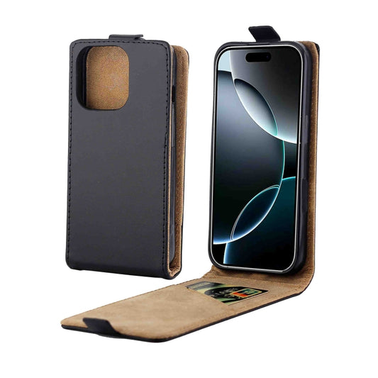 For iPhone 16 Pro Vertical Flip Leather Phone Case with Card Slot(Black) - iPhone 16 Pro Cases by PMC Jewellery | Online Shopping South Africa | PMC Jewellery | Buy Now Pay Later Mobicred