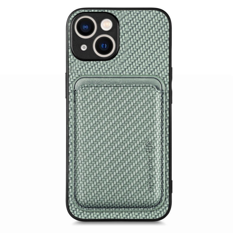 For iPhone 15 Carbon Fiber Leather Card Magsafe Phone Case(Green) - iPhone 15 Cases by PMC Jewellery | Online Shopping South Africa | PMC Jewellery