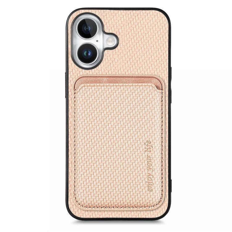 For iPhone 16 Carbon Fiber Leather Card Magsafe Phone Case(Khaki) - iPhone 16 Cases by PMC Jewellery | Online Shopping South Africa | PMC Jewellery | Buy Now Pay Later Mobicred