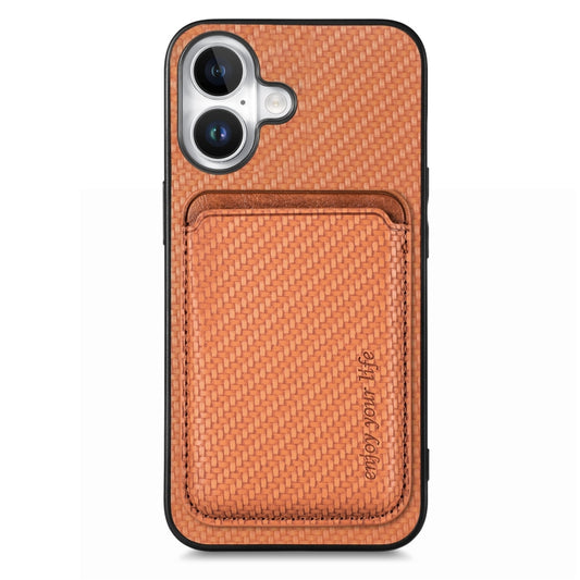 For iPhone 16 Plus Carbon Fiber Leather Card Magsafe Phone Case(Brown) - iPhone 16 Plus Cases by PMC Jewellery | Online Shopping South Africa | PMC Jewellery | Buy Now Pay Later Mobicred