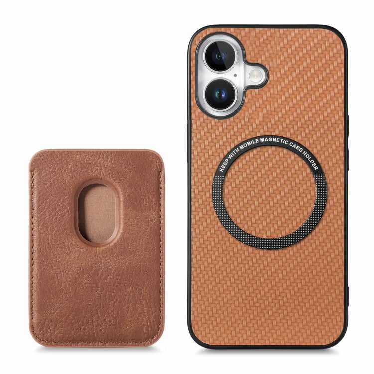 For iPhone 16 Plus Carbon Fiber Leather Card Magsafe Phone Case(Brown) - iPhone 16 Plus Cases by PMC Jewellery | Online Shopping South Africa | PMC Jewellery | Buy Now Pay Later Mobicred