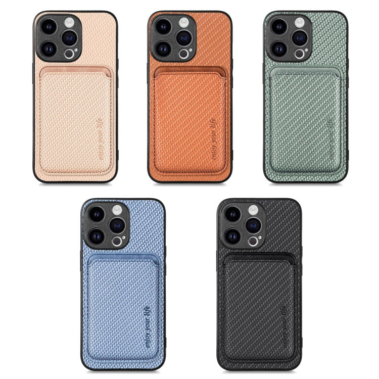 For iPhone 15 Pro Carbon Fiber Leather Card Magsafe Phone Case(Blue) - iPhone 15 Pro Cases by PMC TechLife | Online Shopping South Africa | PMC TechLife