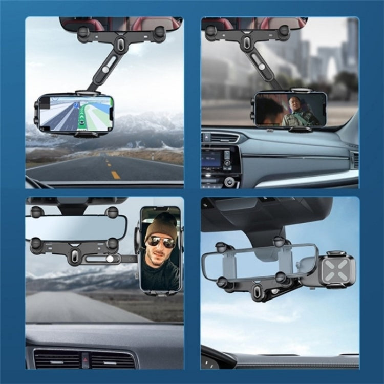 R010 Universal Vehicle Rearview Mirror Phone Holder Multifunctional Retractable Cell Phone Car Mount(Green) - Car Holders by PMC TechLife | Online Shopping South Africa | PMC TechLife | Buy Now Pay Later Mobicred