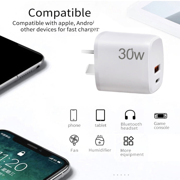 PD30W USB-C / Type-C + QC3.0 USB Charger with 1m USB to Type-C Data Cable, AU Plug(White) - USB Charger by PMC TechLife | Online Shopping South Africa | PMC TechLife | Buy Now Pay Later Mobicred