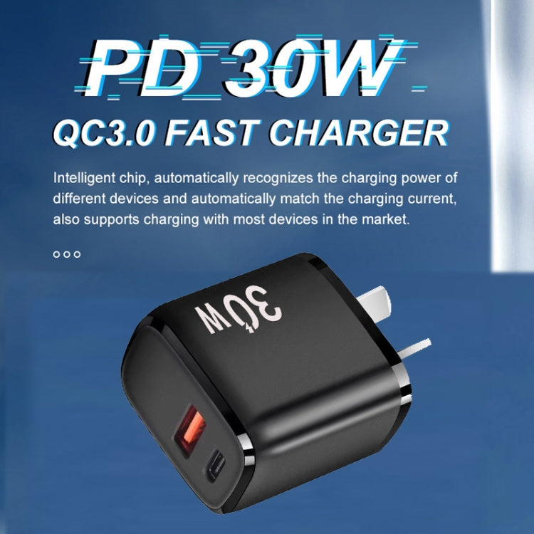 PD30W USB-C / Type-C + QC3.0 USB Charger with 1m USB to Type-C Data Cable, AU Plug(White) - USB Charger by PMC TechLife | Online Shopping South Africa | PMC TechLife | Buy Now Pay Later Mobicred
