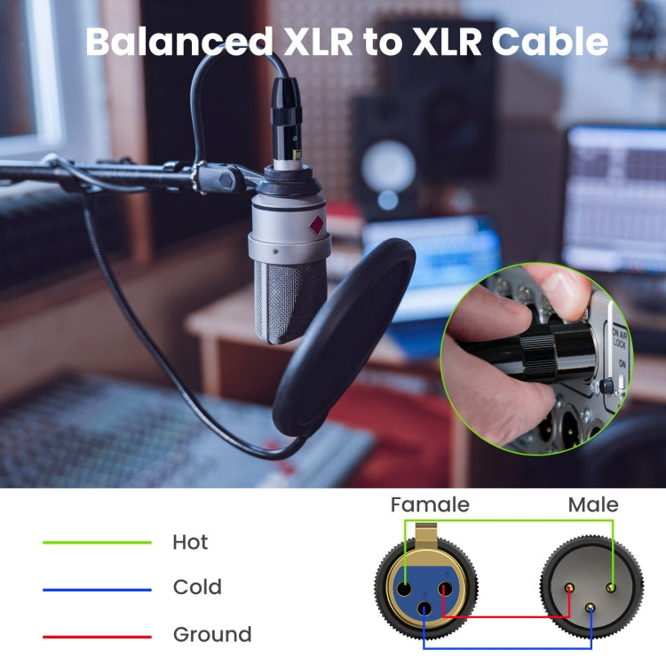 JUNSUNMAY XLR Male to Female Mic Cord 3 Pin Audio Cable Balanced Shielded Cable, Length:1m - Microphone Audio Cable & Connector by JUNSUNMAY | Online Shopping South Africa | PMC Jewellery | Buy Now Pay Later Mobicred