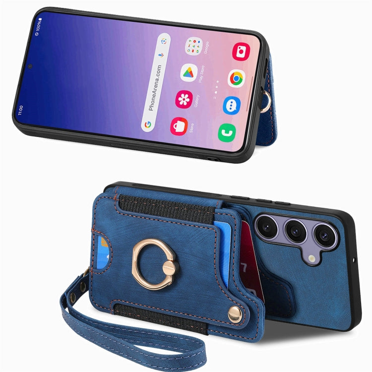 For Samsung Galaxy S25 5G Retro Skin-feel Ring Multi-card Wallet Phone Case(Blue) - Galaxy S25 5G Cases by PMC TechLife | Online Shopping South Africa | PMC TechLife | Buy Now Pay Later Mobicred