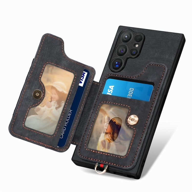 For Samsung Galaxy S25 Ultra 5G Retro Skin-feel Ring Multi-card Wallet Phone Case(Black) - Galaxy S25 Ultra 5G Cases by PMC TechLife | Online Shopping South Africa | PMC TechLife | Buy Now Pay Later Mobicred