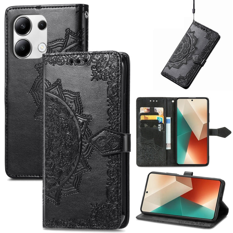 For Xiaomi Redmi Note 13 4G Mandala Flower Embossed Leather Phone Case(Black) - Note 13 Cases by PMC Jewellery | Online Shopping South Africa | PMC Jewellery | Buy Now Pay Later Mobicred