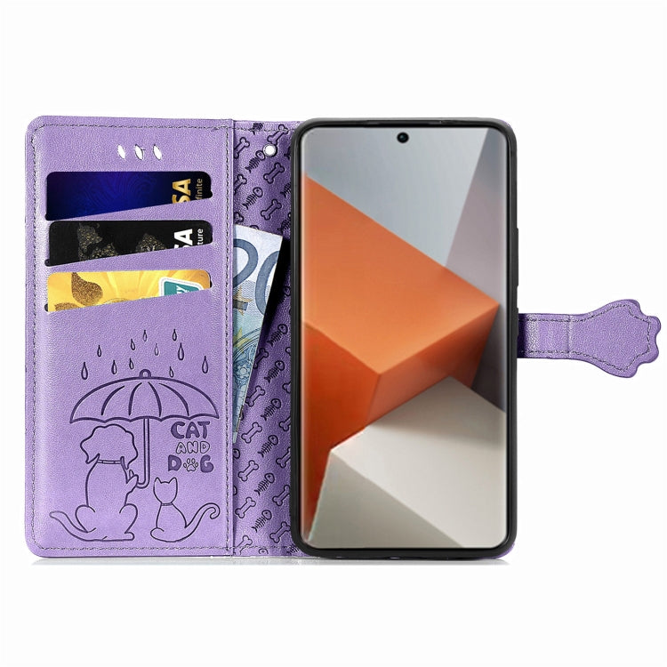 For Xiaomi Redmi Note 13 Pro+ Cat and Dog Embossed Leather Phone Case(Purple) - Note 13 Pro+ Cases by PMC Jewellery | Online Shopping South Africa | PMC Jewellery